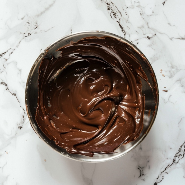 melted chocolate in a metallic bowl