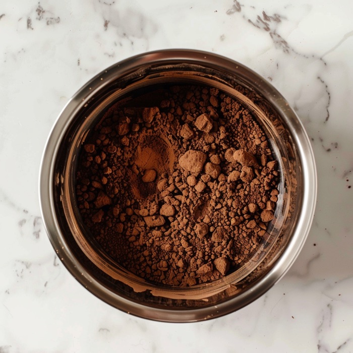 mixture of cocoa and espresso powder in a metalllic bowl