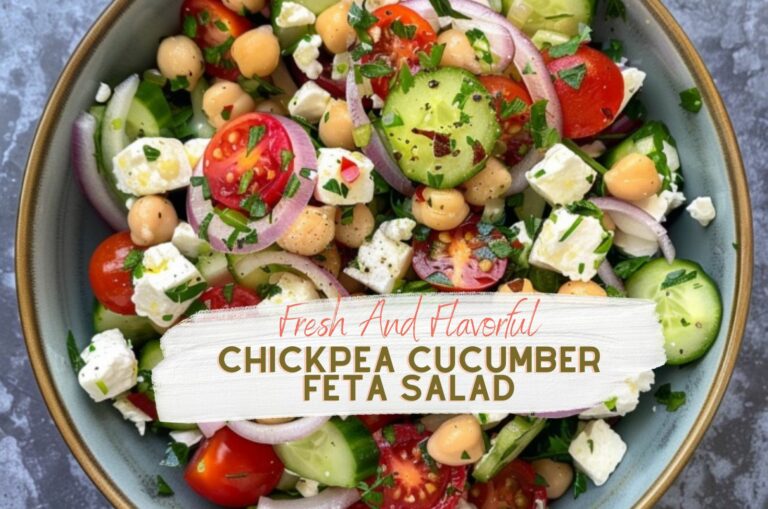 Flavorful and colorful Chickpea Cucumber Feta Salad