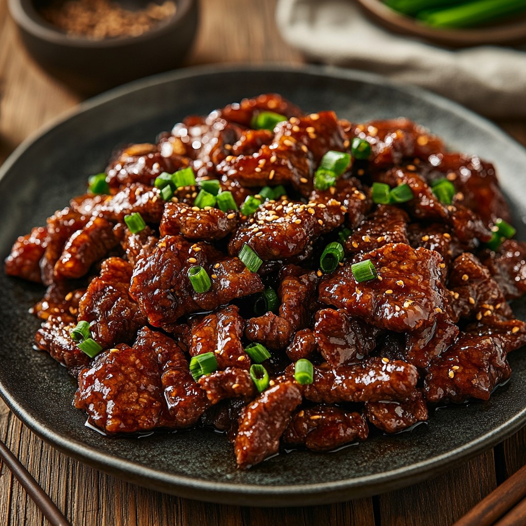 Bulgogi beef nicely served on a plate