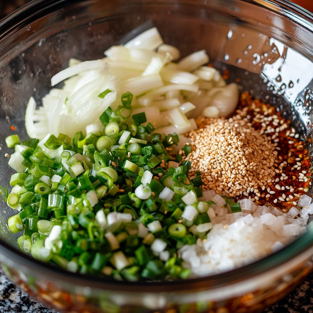 Ingredients for bulgogi sauce in a glass bowl