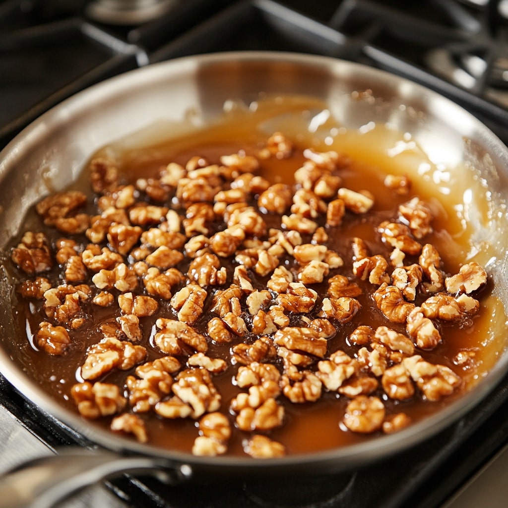 Walnuts Stirred Into The Caramel