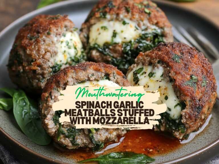 Tasty Spinach Garlic Meatballs Stuffed With Mozzarella