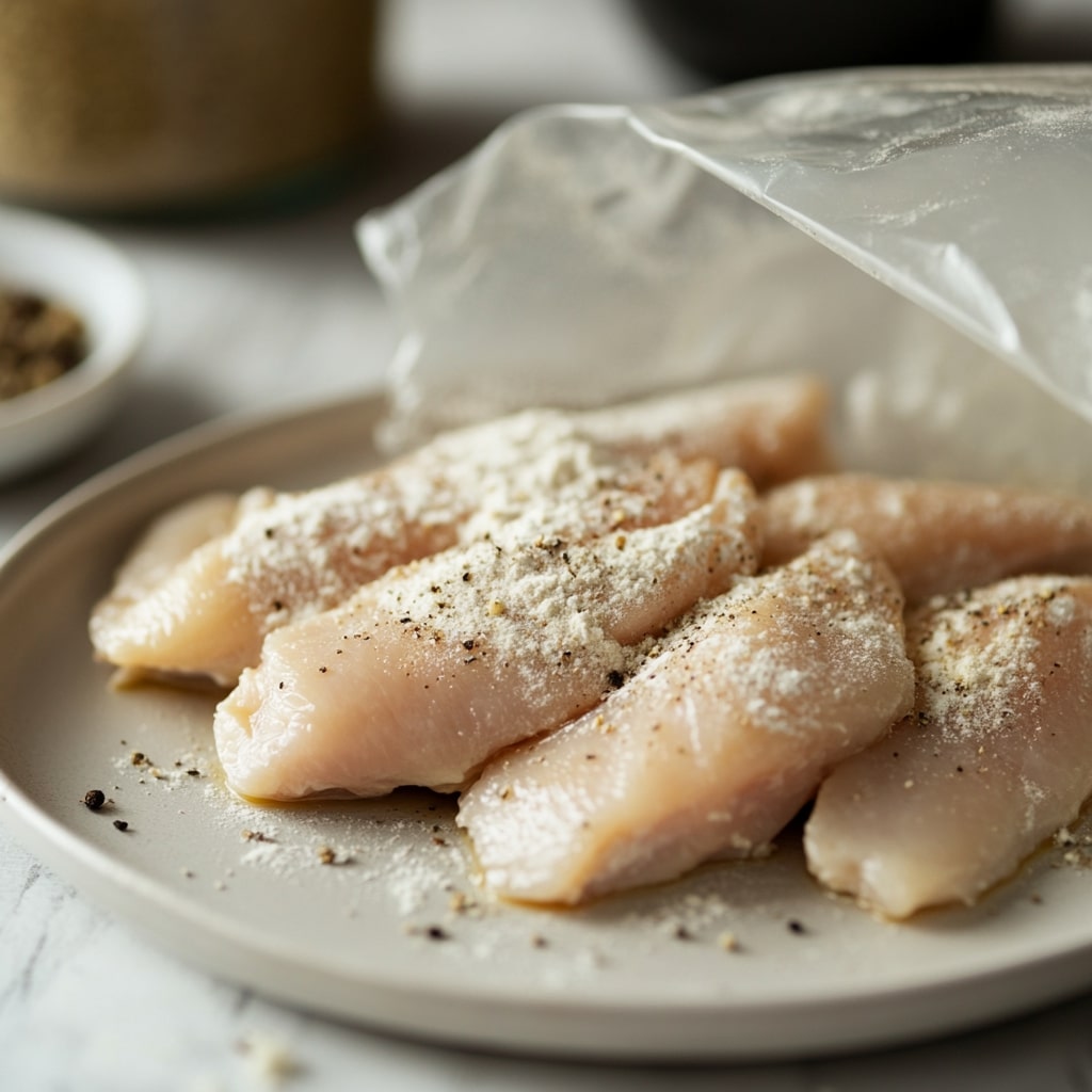 Chicken Being Coated In Flour