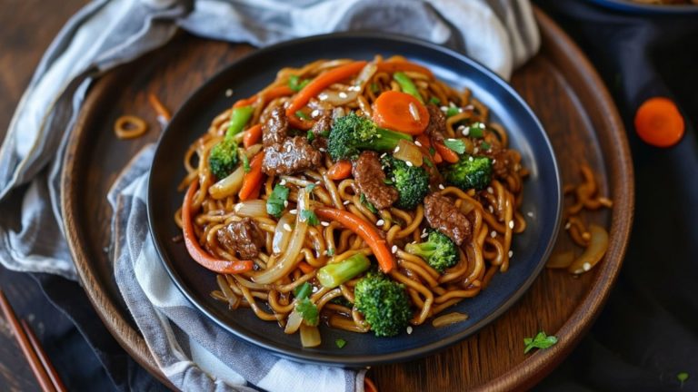 Beef Lo Mein Served On A Plate
