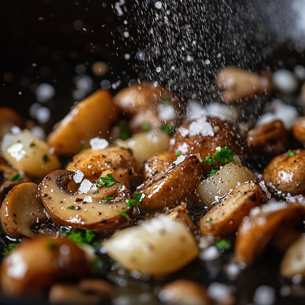 Mushrooms And Shallots Being Sautéed