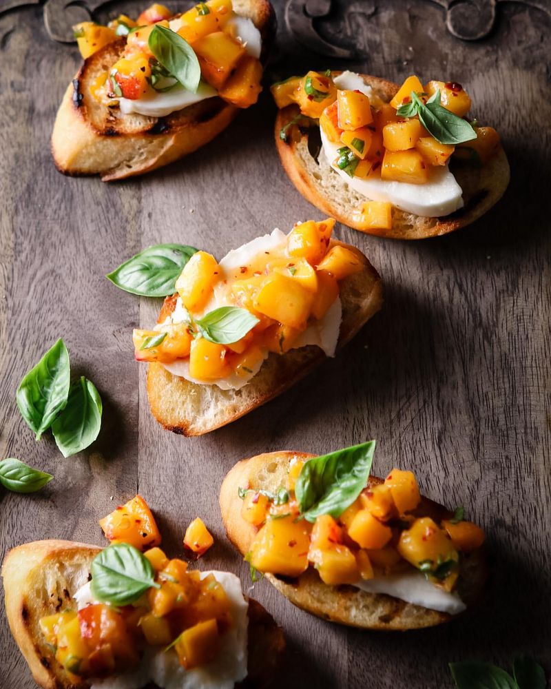 Peach and Basil Bruschetta