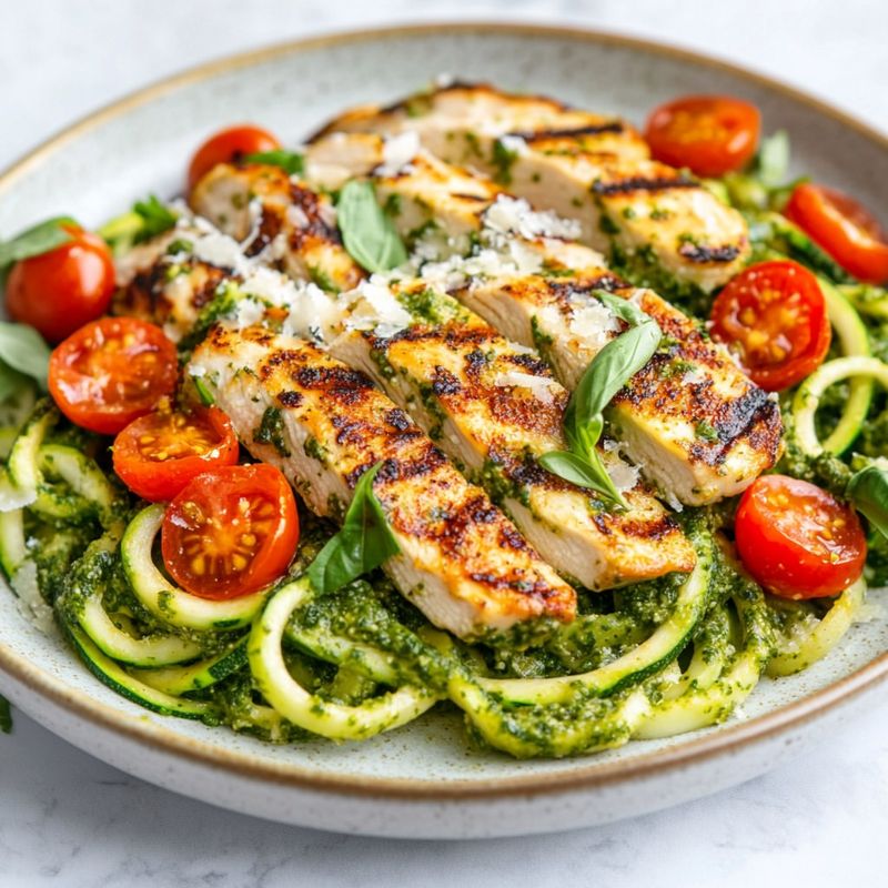 Pesto Zucchini Noodles with Chicken
