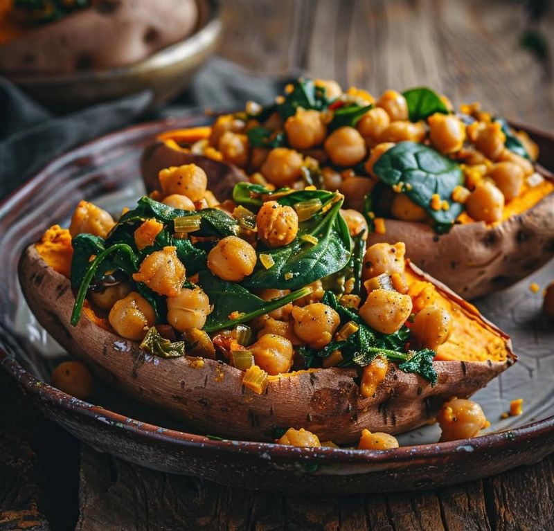 Chickpea and Spinach Stuffed Sweet Potatoes
