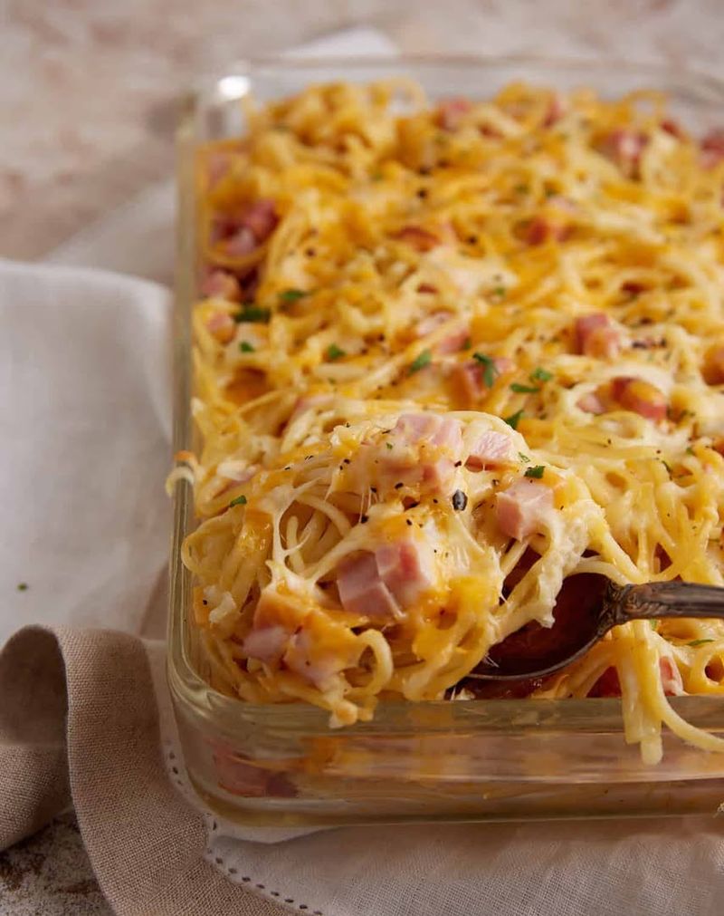 Ham and Cheese Baked Spaghetti