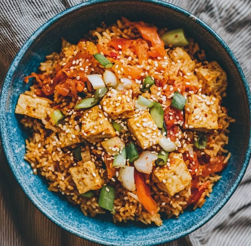 Kimchi Fried Rice with Crispy Tofu