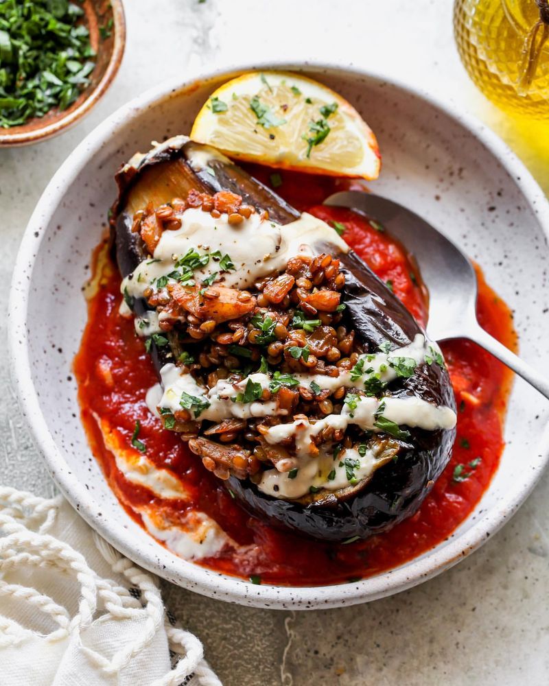Lentil Stuffed Eggplant