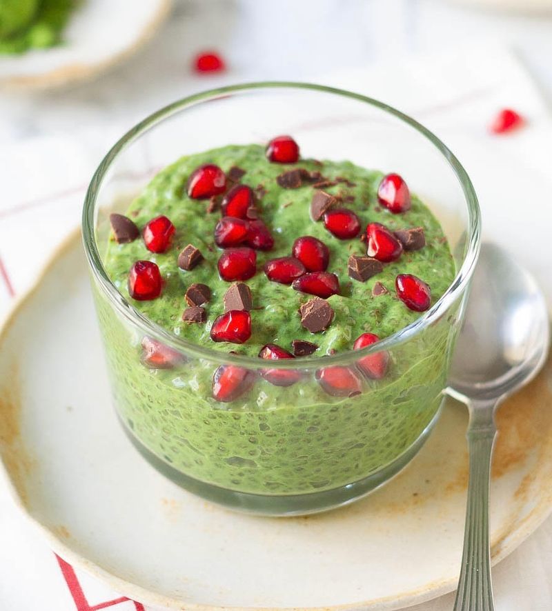 Matcha Chia Pudding with Hibiscus Drizzle