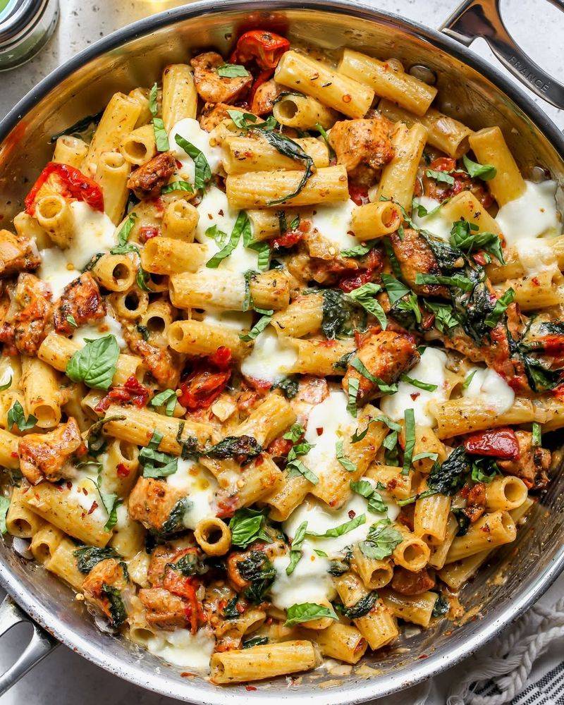 Pesto and Chicken Baked Rigatoni