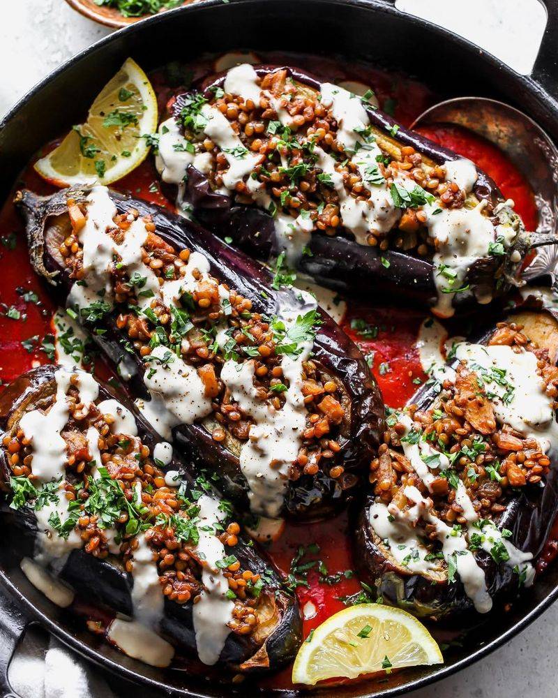 Stuffed Eggplant with Lentils