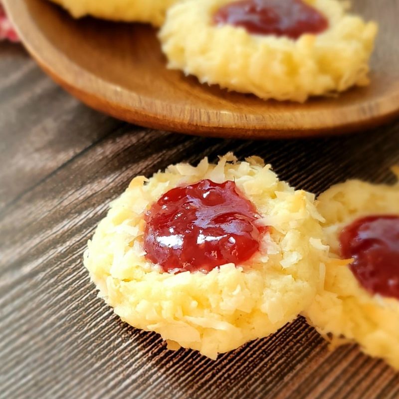 Coconut Raspberry Thumbprint Cookies