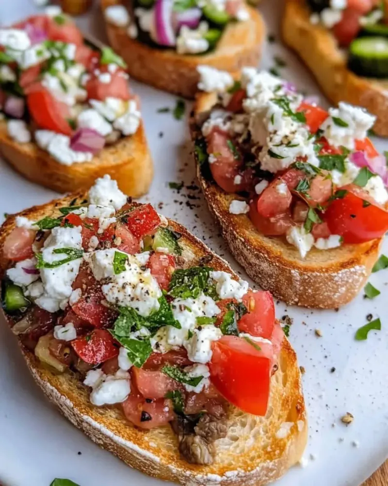 Roasted Red Pepper And Feta Bruschetta