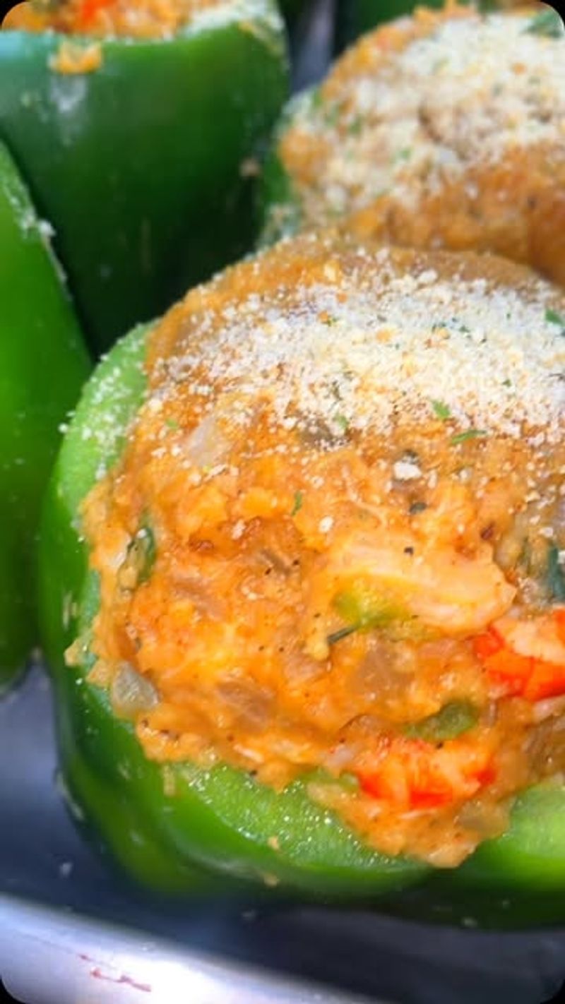 Okra and Cheese Stuffed Peppers