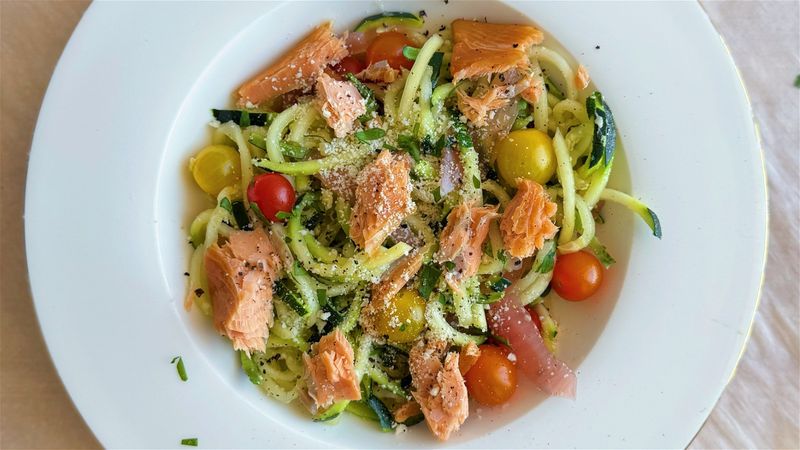 Salmon Alfredo With Zoodles