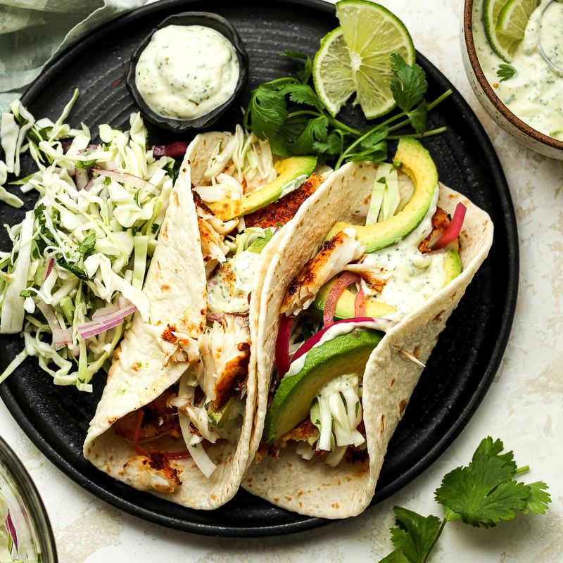 Blackened Fish Tacos With Avocado Crema