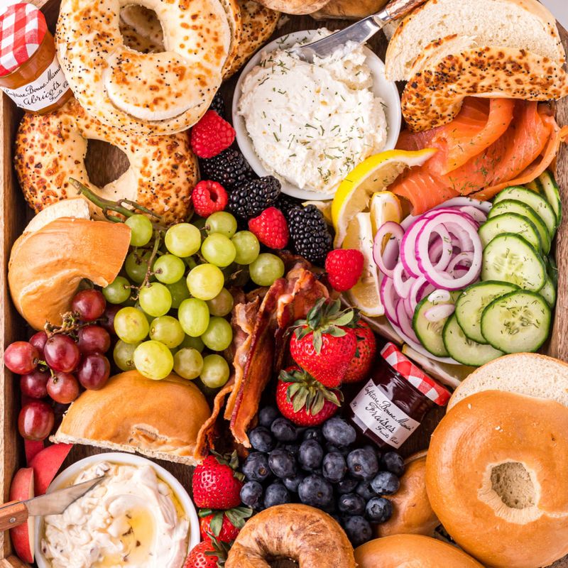 Brunch Grazing Board With Bagels And Fruit
