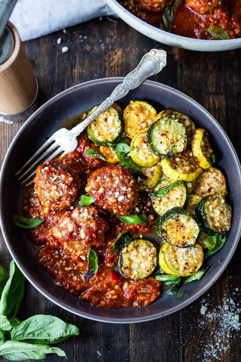 Turkey Meatballs In Marinara With Roasted Veggies