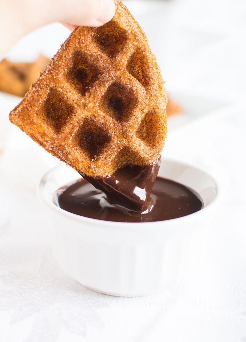 Churro Waffles With Chocolate Dipping Sauce