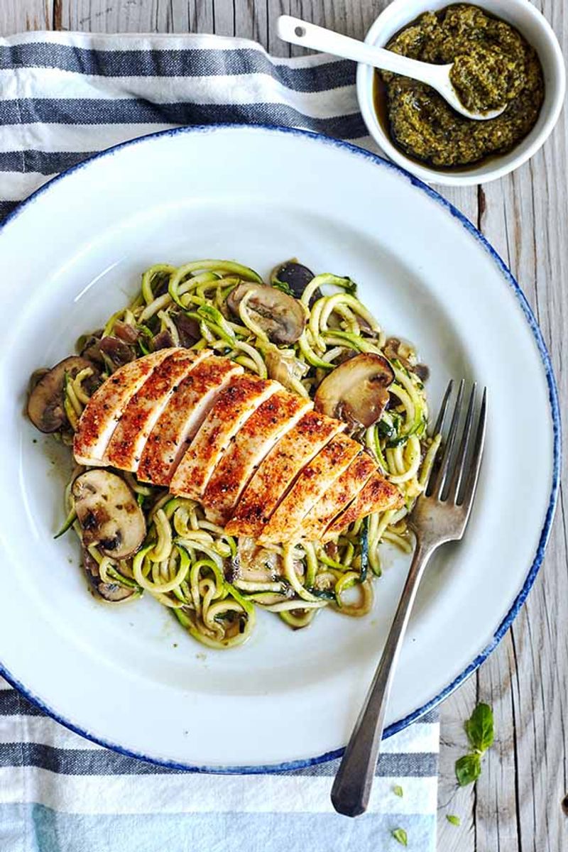 Pesto Chicken With Zucchini Noodles