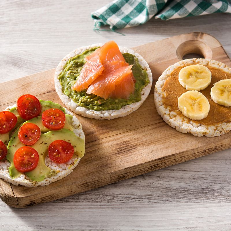 Brown Rice Cake with Avocado and Tomato