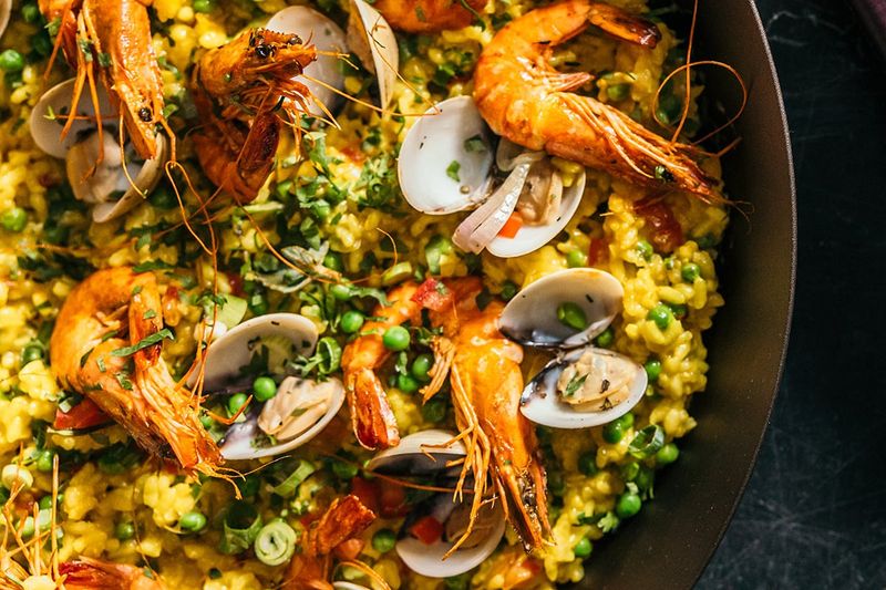 Spring Pea & Prawn Paella