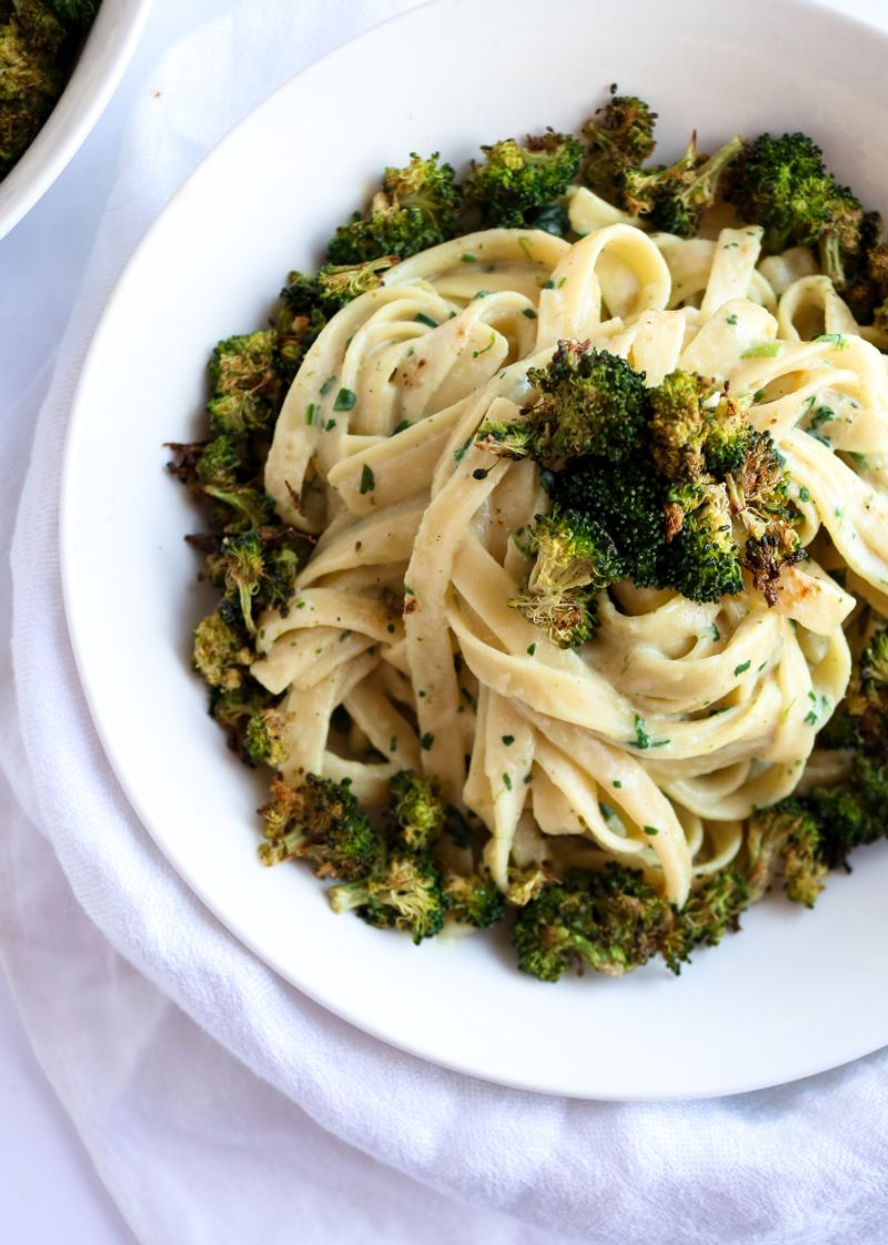 Cashew Alfredo Pasta With Roasted Broccoli
