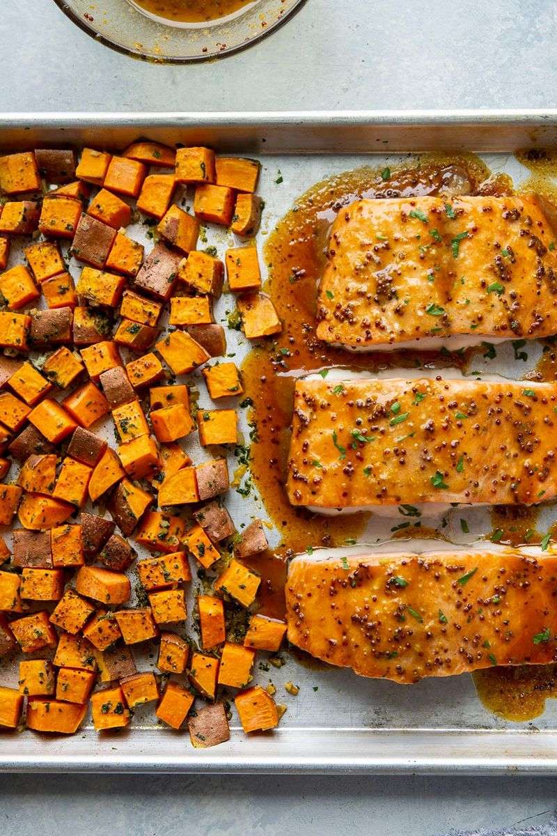 Honey-Glazed Salmon With Roasted Sweet Potatoes