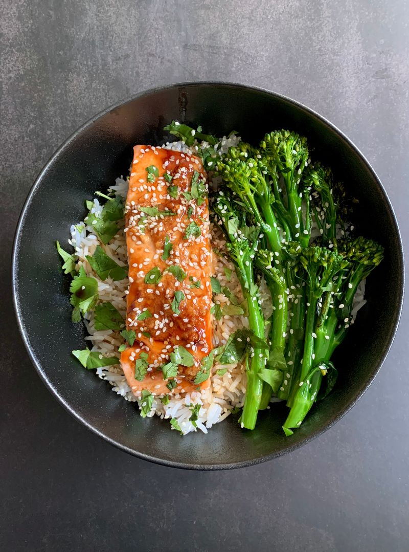 Teriyaki Salmon With Steamed Broccoli