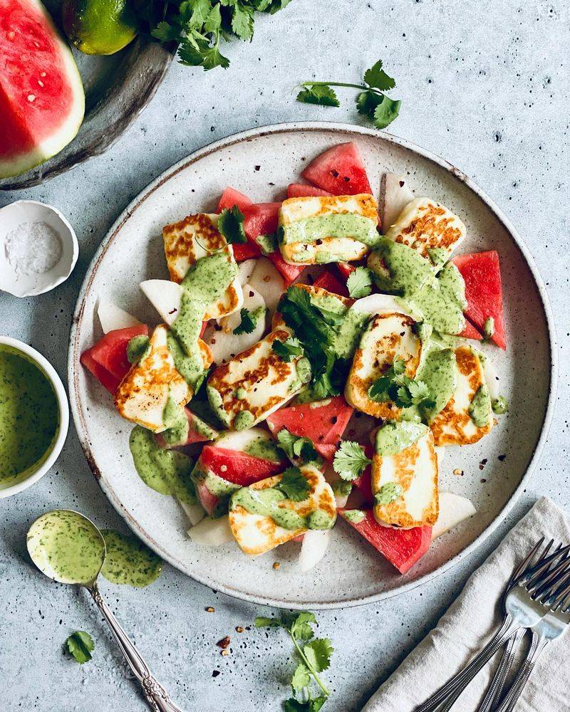 Spicy Watermelon And Halloumi Salad