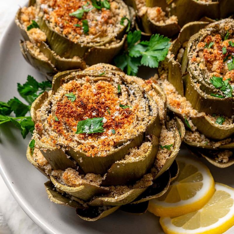 Stuffed Artichoke Hearts With Garlic Butter