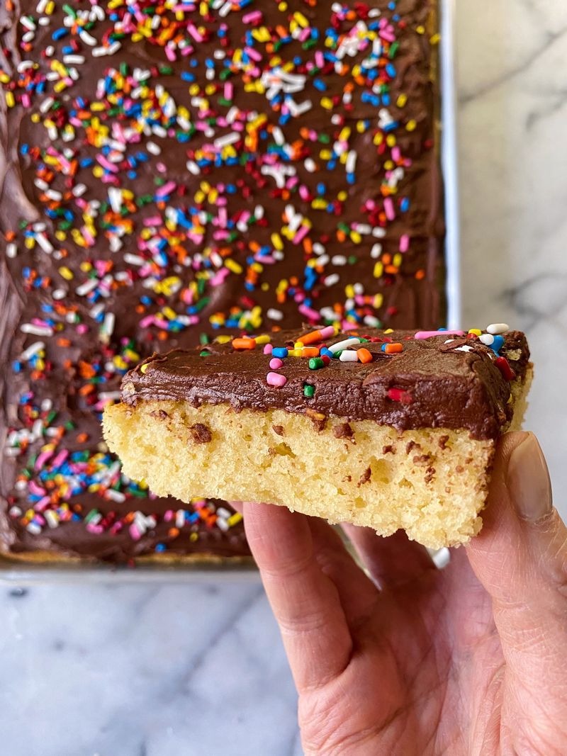 Classic Yellow Sheet Cake With Chocolate Frosting