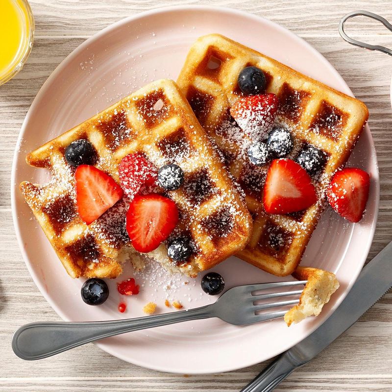 Fluffy Belgian Waffles With Seasonal Berries