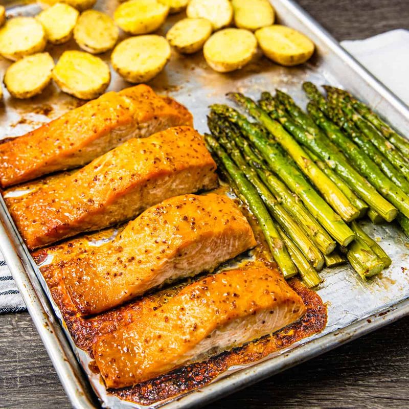 Sheet Pan Honey Garlic Salmon With Roasted Vegetables