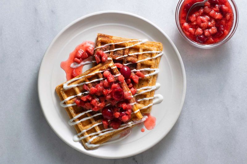Vegan Waffles With Strawberry Compote