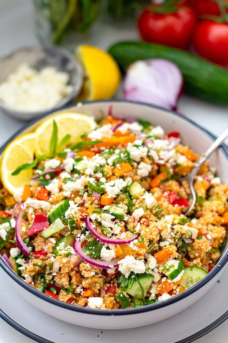 Greek Couscous Salad With Red Onion And Peppers