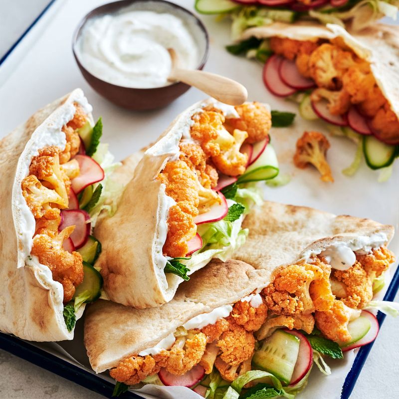 Buffalo Cauliflower Pita Pockets