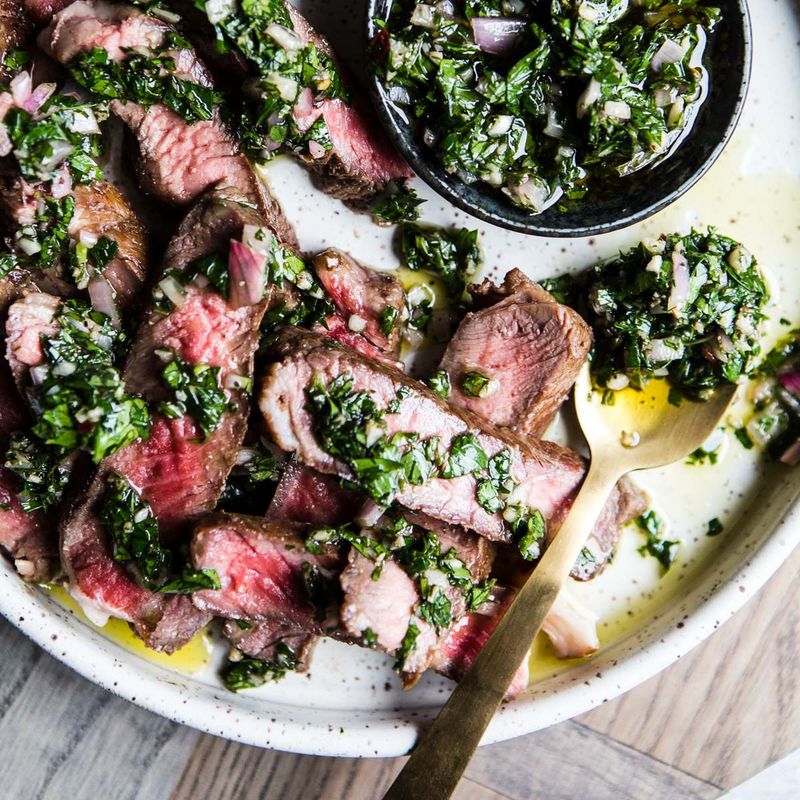 Grilled Steak With Chimichurri And Roasted Radishes