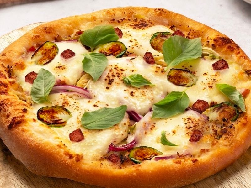 Brussels Sprouts Pizza with Mozzarella