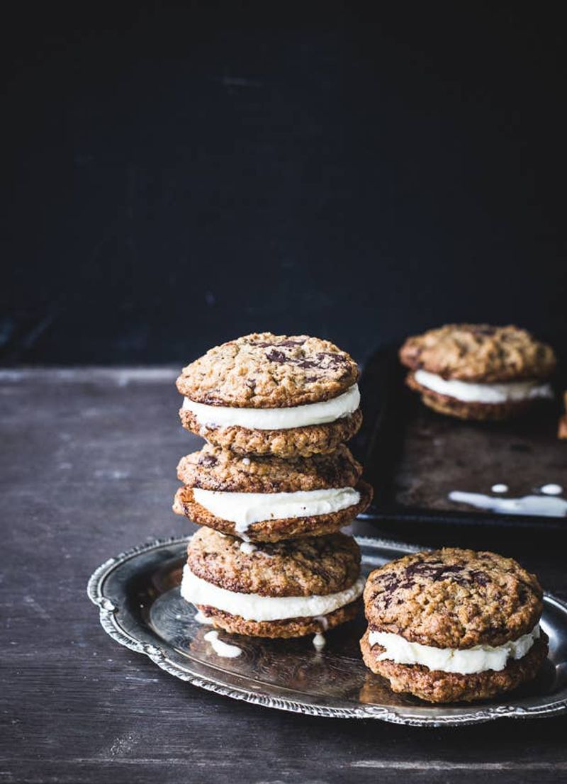 Ice Cream Sandwiches With Crushed Cookie Coating