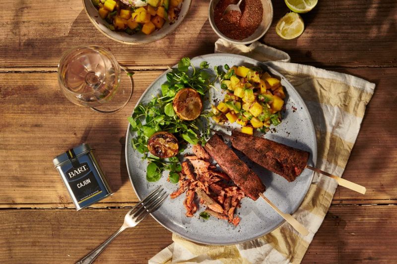 Cajun Salmon And Corn Skewers