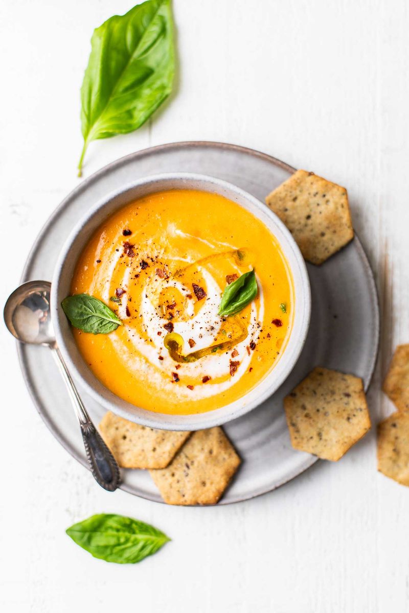 Tomato Basil Soup With A Side of Gluten-Free Crackers