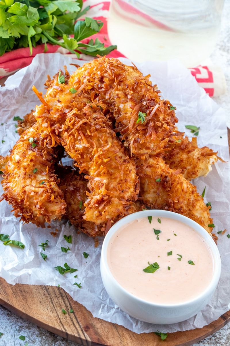 Crispy Coconut Chicken With Mango Sauce
