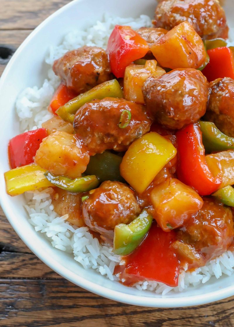 Sweet And Sour Meatballs Over Rice