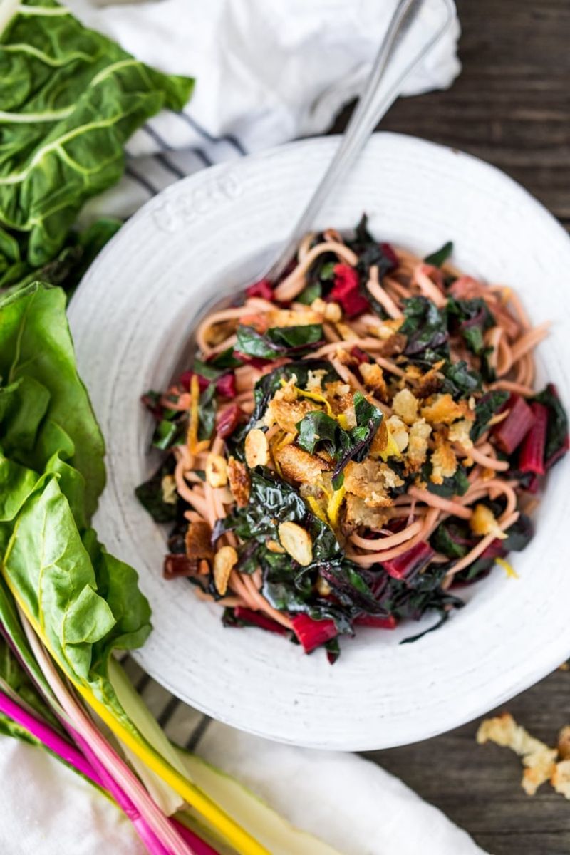 Rainbow Chard And Walnut Spaghetti