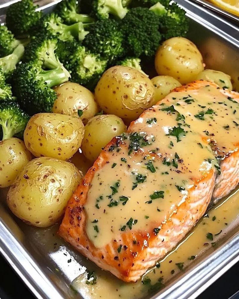 Lemon Butter Salmon With Roasted Potatoes